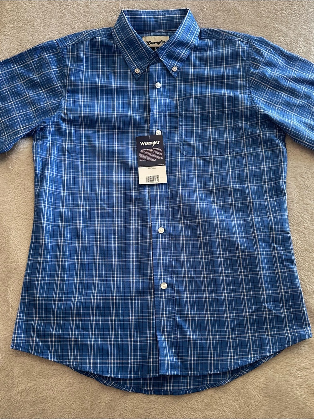 Boy’s Wrangler Blue Plaid Button-Down Shirt